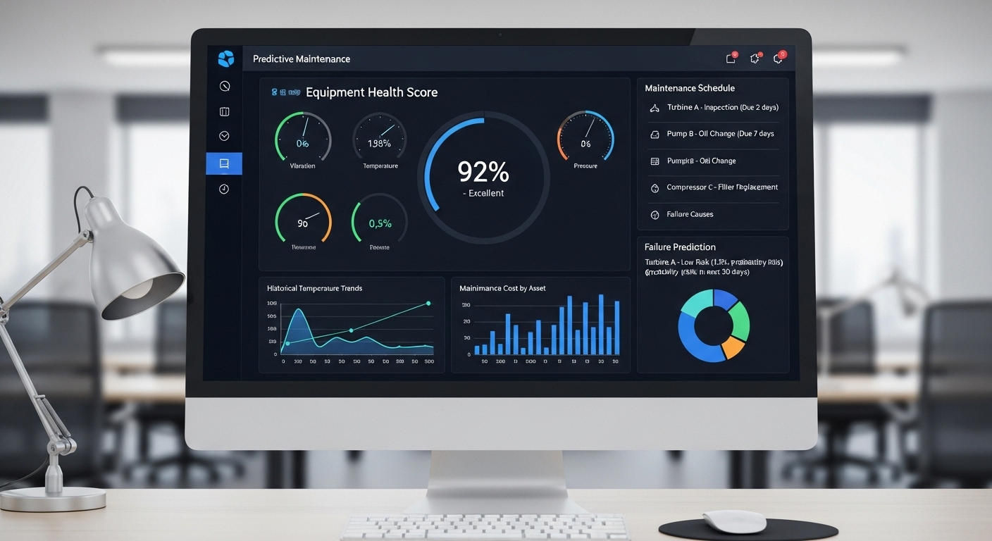 Predictive Maintenance Dashboard showing real-time equipment monitoring